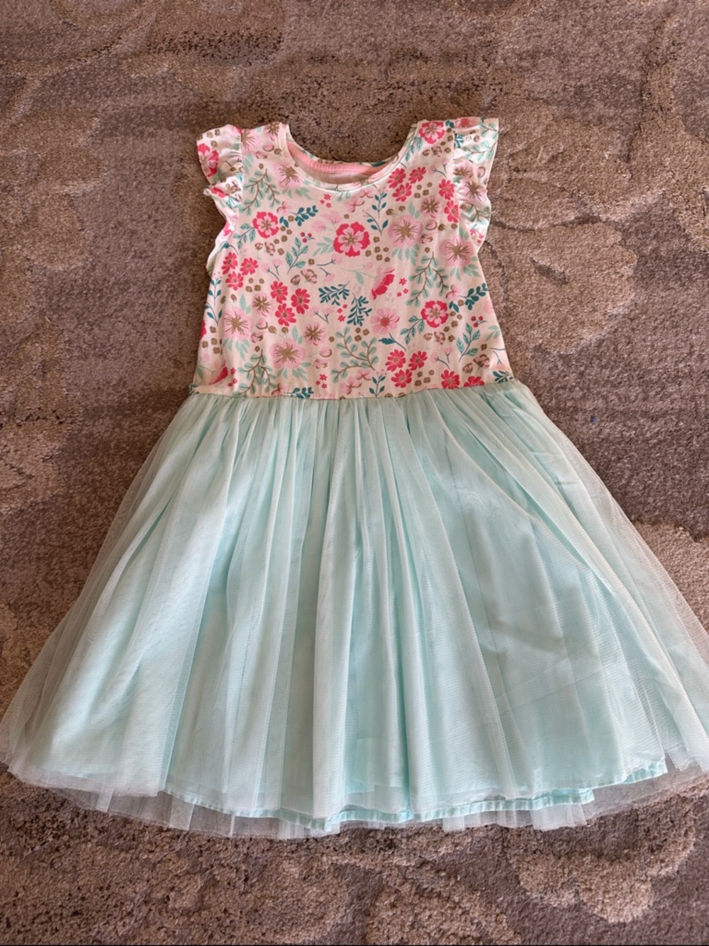 Girls Dress Size 10/12 Tommy Bahama Pink Floral Bodice with Mint Tulle Dress